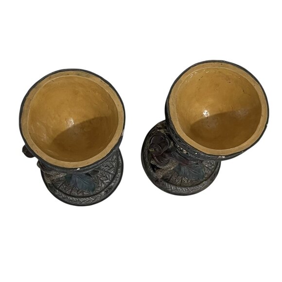 Vintage Monkey Butler Bellhop Pedestal Vase Cornucopia Tropical 12" Tall Pair - Picture 5 of 6